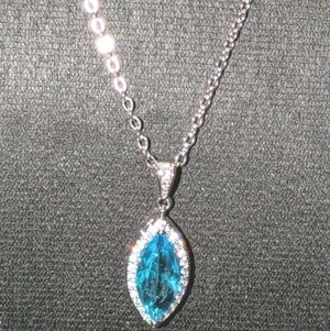 Lab Created Topaz 2.50Ct Marquise Cut Halo Pendant 18" 14K White Gold Plated